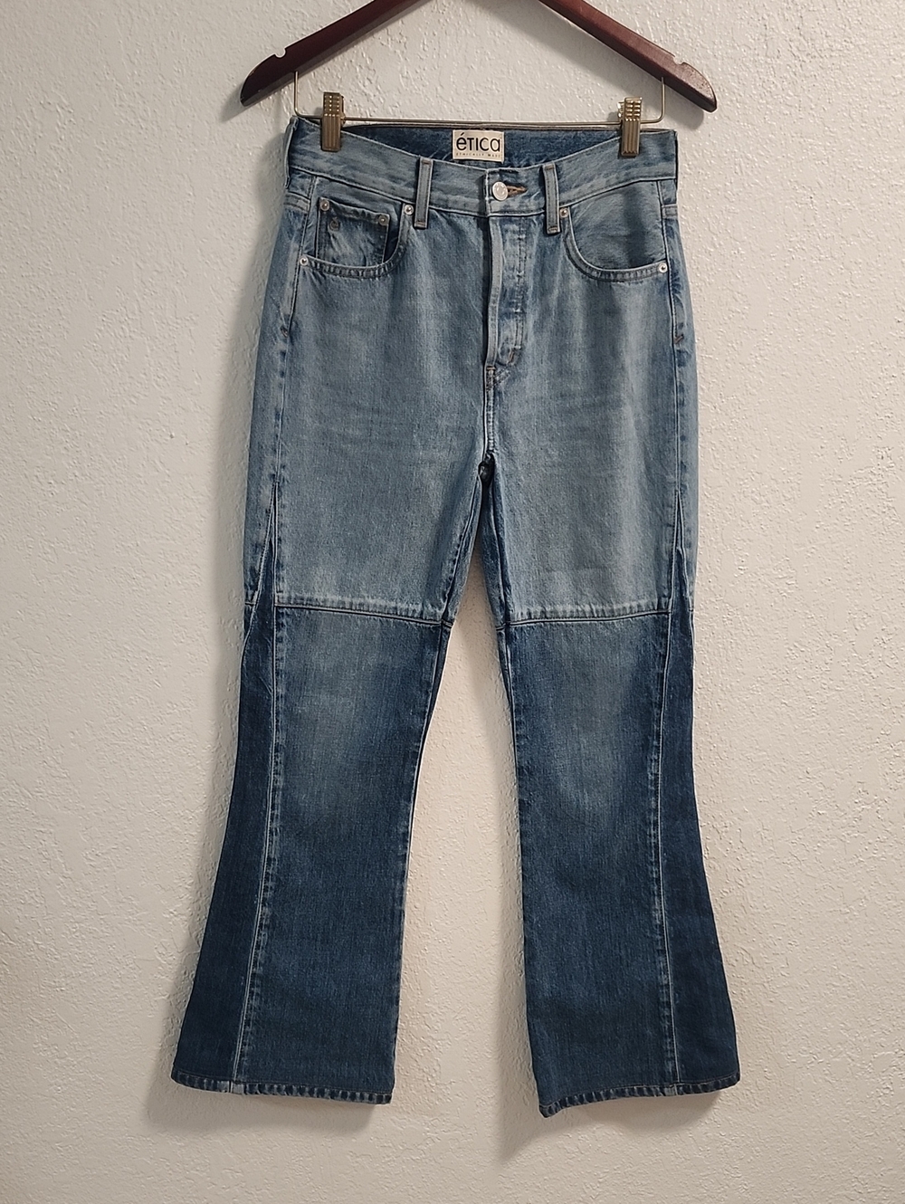 Etica Two-Tone Light and Dark Blue Flare Jeans